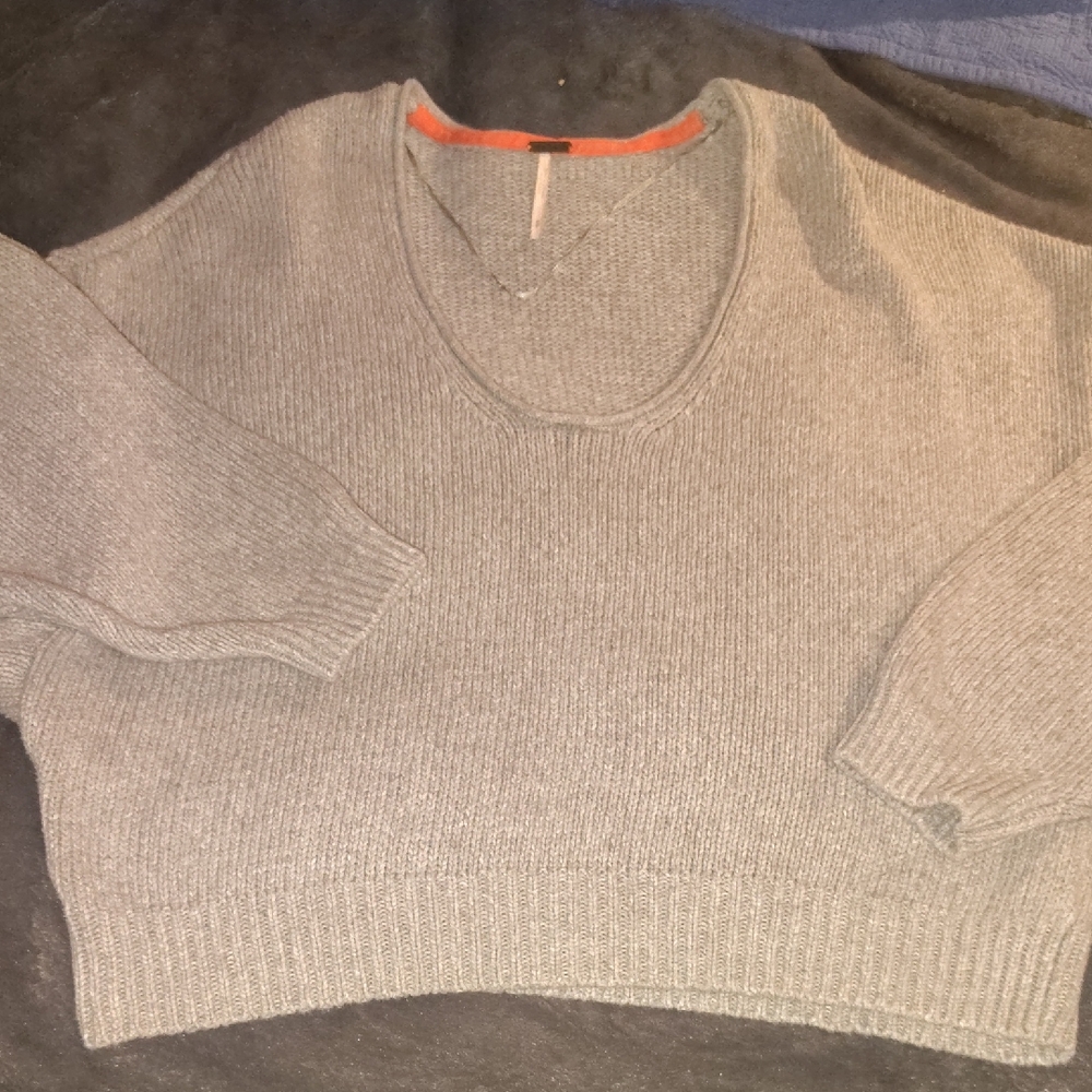 Free People Gray V-Neck Sweater